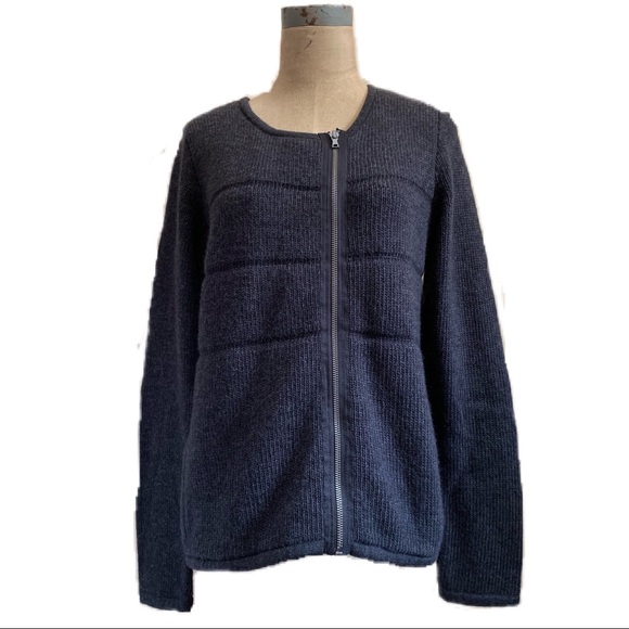 GAP Sweaters - GAP Alpaca Wool Knit Charcoal Gray Front Zip Sweater Large Chunky Moto
